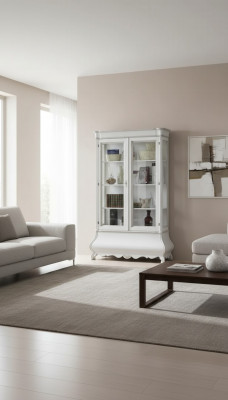 Classic living room furniture, white wooden cabinet, living room furniture cupboard.