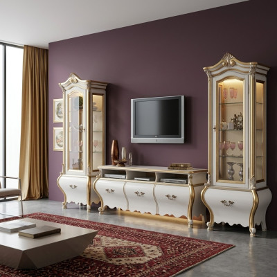 Classic Living Room Wall Unit Cabinets Vitrine Luxury Set Wooden Furniture 3-piece