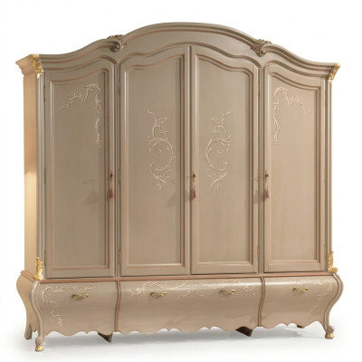 Large Classic Four-Door Wardrobe Luxury Solid Wood Furniture