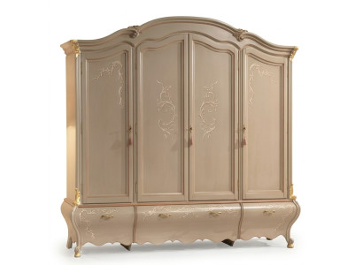 Large Classic Four-Door Wardrobe Luxury Solid Wood Furniture