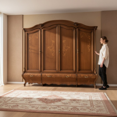 Solid Wood Wardrobe Classic Luxury Bedroom Furniture Brown New
