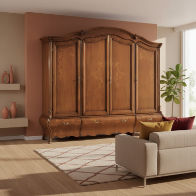 Solid Wood Wardrobe Classic Luxury Bedroom Furniture Brown New