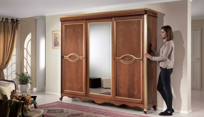 Brown Classic Solid Wood Wardrobe Mirror Bedroom Furniture