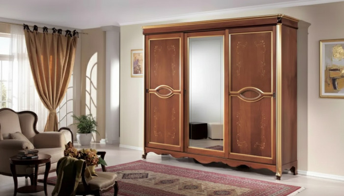 Brown Classic Solid Wood Wardrobe Mirror Bedroom Furniture
