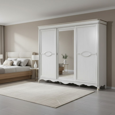 White classic wardrobe mirror door bedroom furniture design