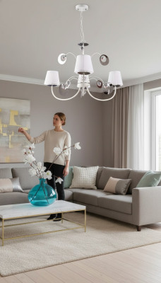 Luxurious 3x Lamp Chandelier Ceiling Light Art Deco White New
