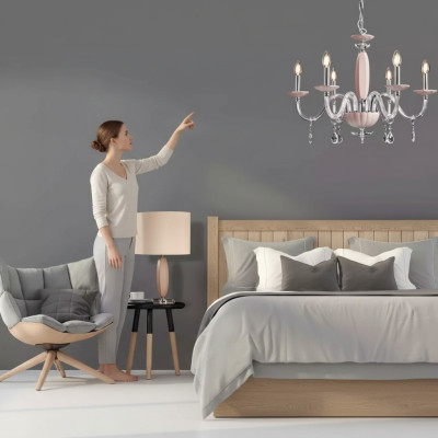 Stylish modern beige suspended ceiling light with 6x new bulbs