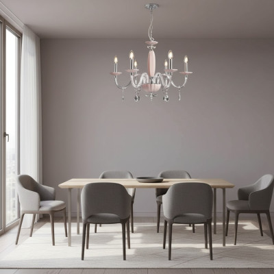 Stylish modern beige suspended ceiling light with 6x new bulbs