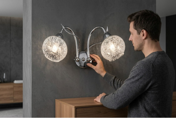 Luxurious wall lamp grey 2x round shape lamps decor