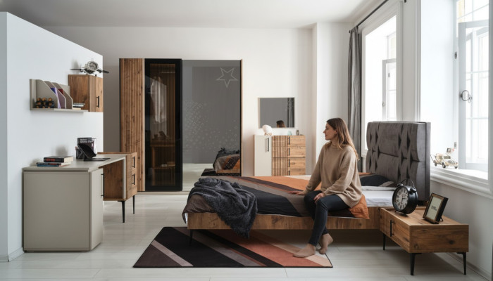 Luxury Bedroom 7-piece: Bed, Nightstand, Wardrobe, Dresser, Mirror
