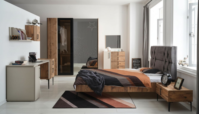 Luxury Bedroom 7-piece: Bed, Nightstand, Wardrobe, Dresser, Mirror