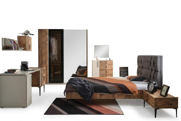 Luxury Bedroom 7-piece: Bed, Nightstand, Wardrobe, Dresser, Mirror