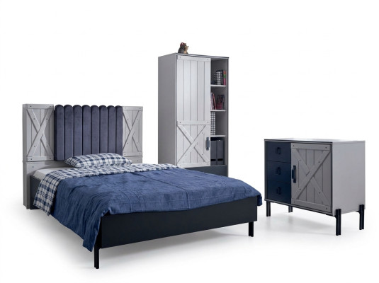 Luxury Modern Blue Bedroom Set Bed Dresser Bookshelf Wood New 3-Piece Set