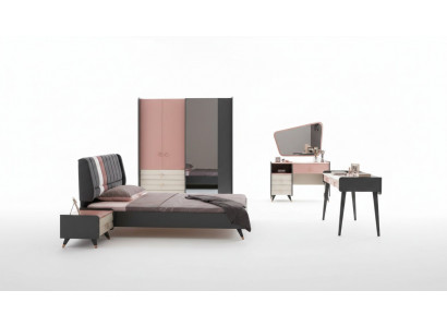 Bedroom 6-piece set: bed, nightstand, wardrobe, dresser, mirror, desk