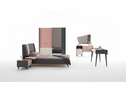 Bedroom 6-piece set: bed, nightstand, wardrobe, dresser, mirror, desk