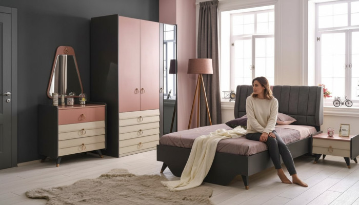 Luxury bedroom set bed nightstand wardrobe dresser mirror new