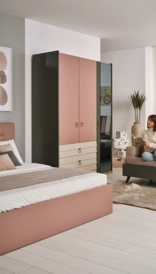 Modern wardrobe luxury closet wood cabinets glass bedroom new