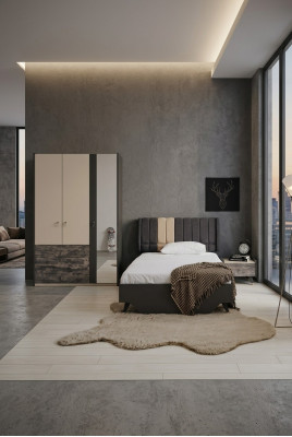Luxurious stylish bedroom set Delta bed nightstand wardrobe