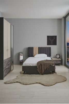 Luxurious stylish gray bedroom set modern bed bedside table new