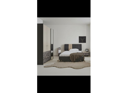 Luxurious stylish gray bedroom set modern bed bedside table new