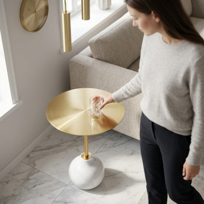 Modern round coffee table metal stylish gold side table new luxurious