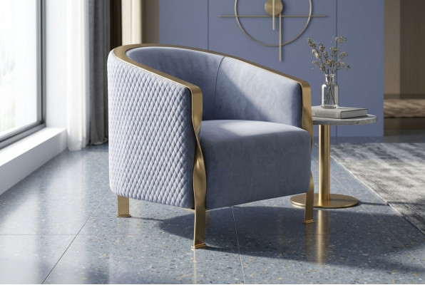 Modern luxurious grey armchair furniture television sofa upholstery club chair metal