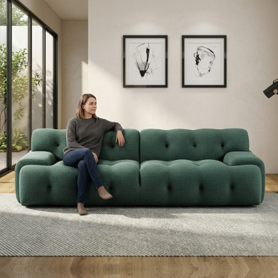 Exclusive luxurious 3-seater sofa fabric seat modern textile furniture green color
