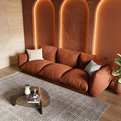 3-seater sofa textile wood modern brown sofa upholstery couch luxury new sofa