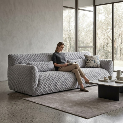 Living room sofa 3-seater gray upholstered sofas design wood textile new modern