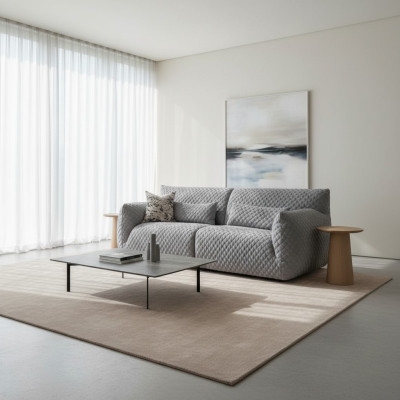 Living room sofa 3-seater gray upholstered sofas design wood textile new modern