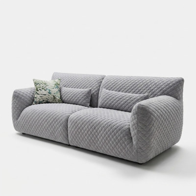 Living room sofa 3-seater gray upholstered sofas design wood textile new modern