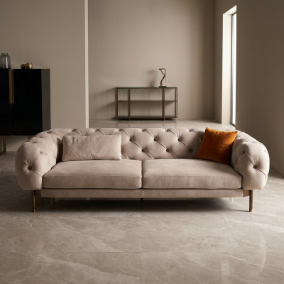 Sofa 3 seater luxurious beige upholstered sofas design artificial leather new modern