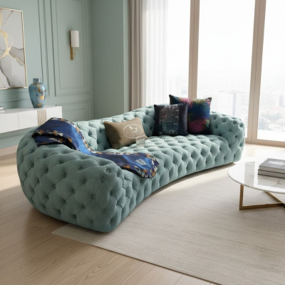 Sofa 3 Seater Chesterfield Green Upholstered Sofas Design Faux Leather New Modern
