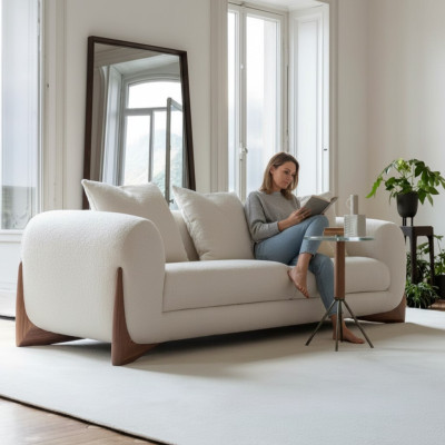Sofa 3-Seater White High-Quality Upholstery Sofas Design Textile New Modern