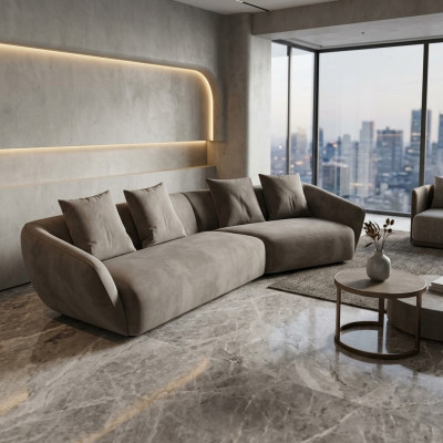 Exclusive luxurious 4-seater sofa fabric seat modern textile furniture gray color