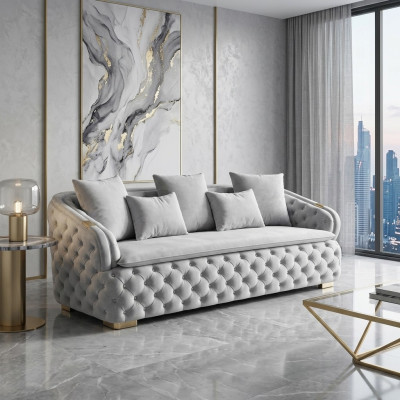 Luxurious designer gray 3-seater luxury Chesterfield fabric sofa modern new