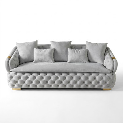 Luxurious designer gray 3-seater luxury Chesterfield fabric sofa modern new