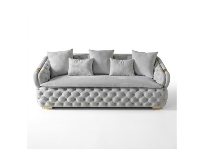 Luxurious designer gray 3-seater luxury Chesterfield fabric sofa modern new
