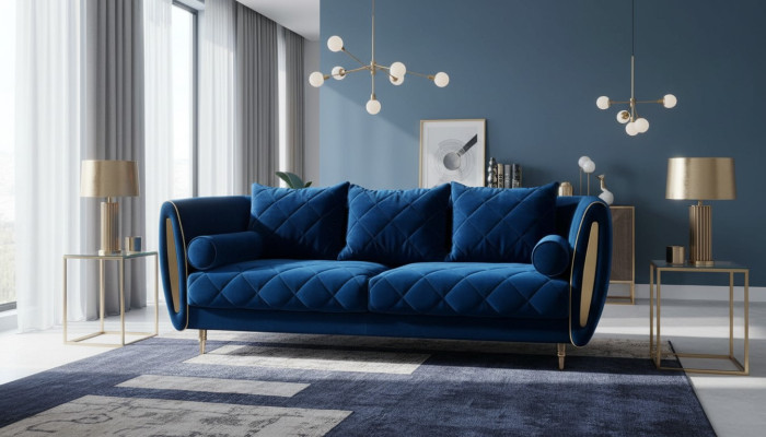 Design Blue 3 Seater Relax Sofas Sofa Textile Upholstery Couch Fabric Couches