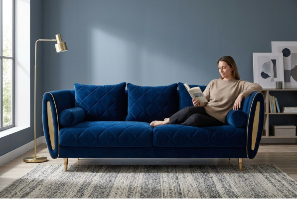 Design Blue 2-Seater Relax Sofas Sofa Textile Upholstery Couch Fabric Couches
