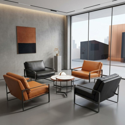 Stylish 4x Chair Upholstery Seat Modern Design Leather Chair Lounge Luxury