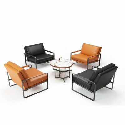 Stylish 4x Chair Upholstery Seat Modern Design Leather Chair Lounge Luxury