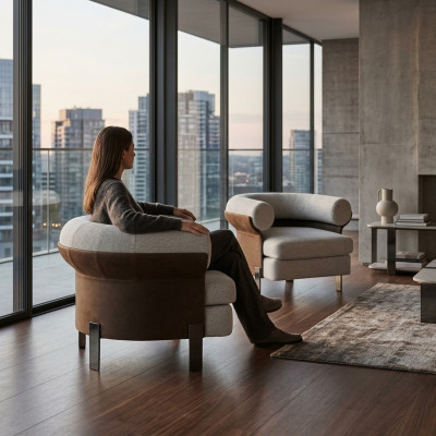 Luxurious armchair, modern armchair, TV couch, single-seater sofa, textile fabric.