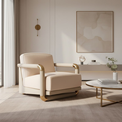 Stylish armchair beige armchair TV couch 1-seater sofa textile fabric