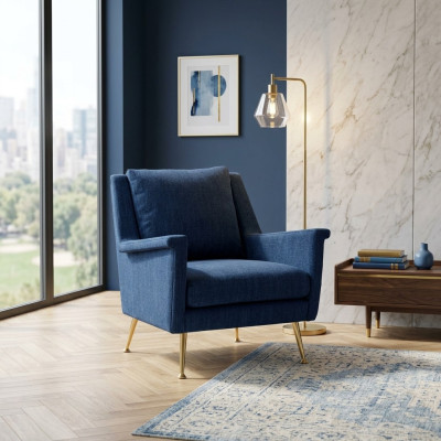 Design Luxury Blue Chair Armchair Sofa 1 Seater TV Sofa Fabric Textile