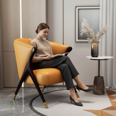 Design luxury orange armchair chair sofa 1-seater TV chaise faux leather