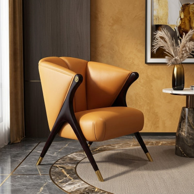 Design luxury orange armchair chair sofa 1-seater TV chaise faux leather
