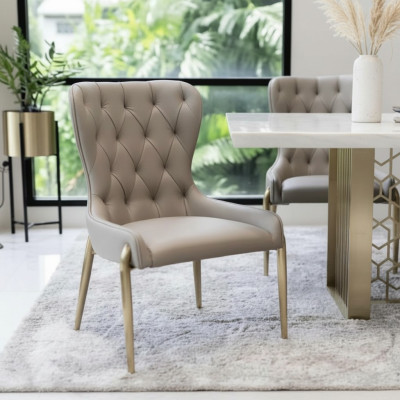 Beige Chesterfield Single Seater Metal Chair Luxury Dining Chairs Modern Chair