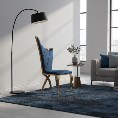 Stylish Armchair Chair Blue Seat Cushion Design Metal Textile Modern Style