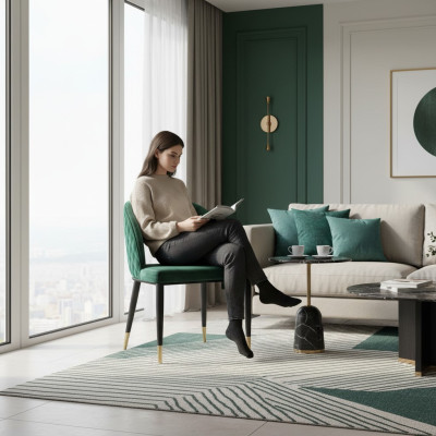 Dining room chairs living room green stylish chair with wooden legs modern